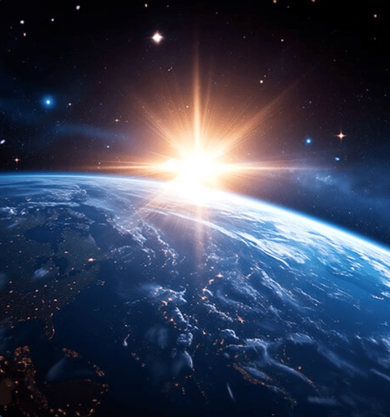 Earth from space with sunrise